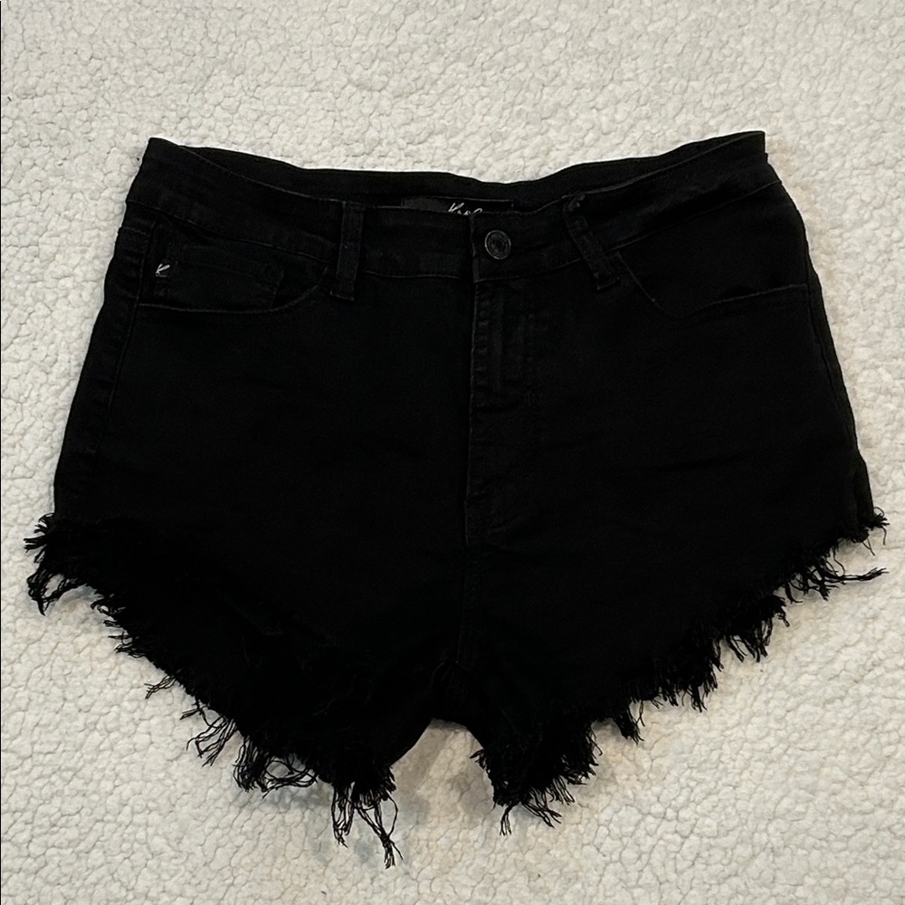 Kancan Black Denim Distressed Shorts size 28 Frayed Edge High Rise